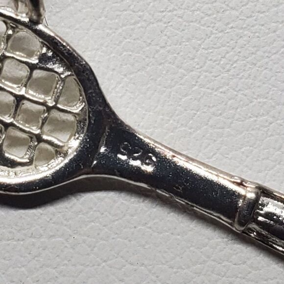 Sterling Silver Tennis Racket Pendant Necklace - Picture 4 of 5